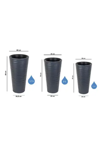Kumsal Vazo Dekoratif Saksı Antrasit 5.5 Lt Iç Hazneli - ANTRASİT - 4
