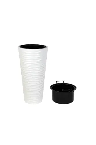 Kumsal Vazo Dekoratif Saksı Kırık Beyaz 5.5 Lt Hazneli - BEYAZ - 3