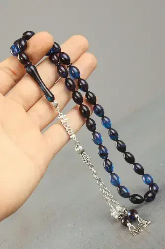 Kumush Ismli Tasbeh Olovli Kehrab Harfli Tasbeh Savol & Javob Qismidan Ism Belirtiniz-Moviy Qora - 3