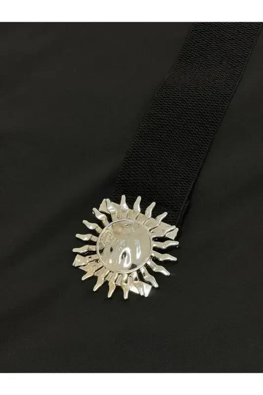 Kumush qisqichli elastik ayollar kamari, pidjak kamari, ko'ylak kamari, ko'ylak kamari - qora - 5