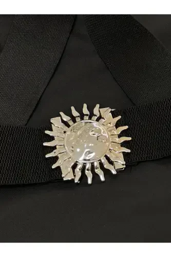 Kumush qisqichli elastik ayollar kamari, pidjak kamari, ko'ylak kamari, ko'ylak kamari - qora - 6