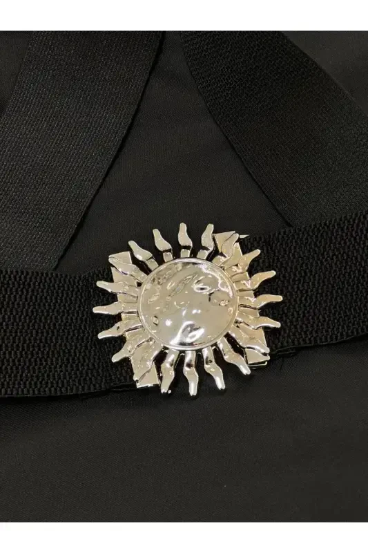 Kumush qisqichli elastik ayollar kamari, pidjak kamari, ko'ylak kamari, ko'ylak kamari - qora - 6