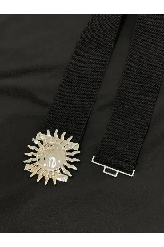 Kumush qisqichli elastik ayollar kamari, pidjak kamari, ko'ylak kamari, ko'ylak kamari - qora - 7