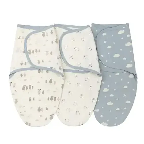 insular Baby Swaddle Sacks, Swaddle Blanket for Newborn and Infant, Adjustable Velcro Set for Boy and Girl, Soft Cotton Baby Sleep Sack 3 Pack (Sheep&Cloud, Small(0-3M)) 