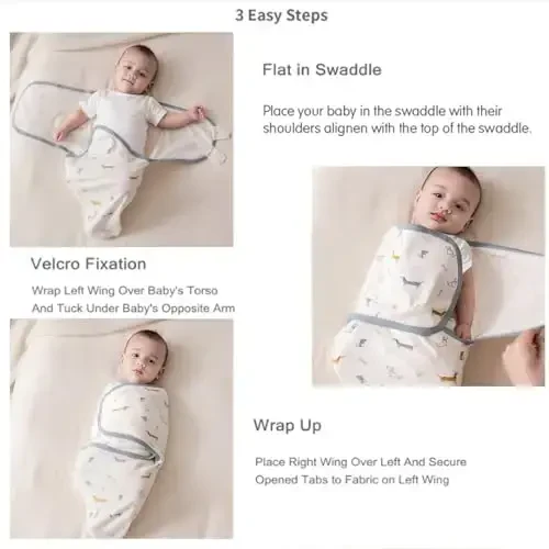 insular Baby Swaddle Wrap, Swaddle Blanket for Newborn and Infant, Adjustable Velcro Swaddling Set for Boy and Girl, Soft Cotton Baby Sleep Sack 3 Pack, Fox, Medium(3-6M) - 4