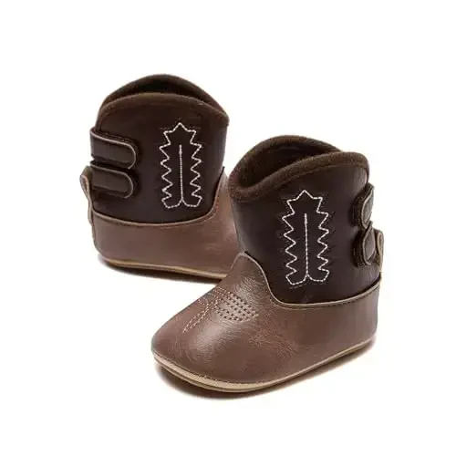 Kuner Baby Cowboy Boots Western Boots Toddler Cowboy Bootie Soft Sole Non-Slip Crib Shoes for Infant Boys Girls0-18 Months - 5