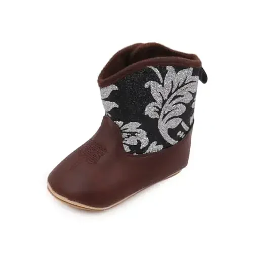 Kuner Baby Cowboy Boots Western Boots Toddler Cowboy Bootie Soft Sole Non-Slip Crib Shoes for Infant Boys Girls0-18 Months - 1