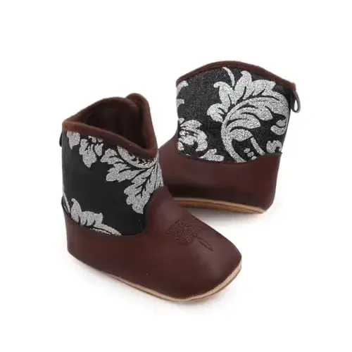 Kuner Baby Cowboy Boots Western Boots Toddler Cowboy Bootie Soft Sole Non-Slip Crib Shoes for Infant Boys Girls0-18 Months - 4