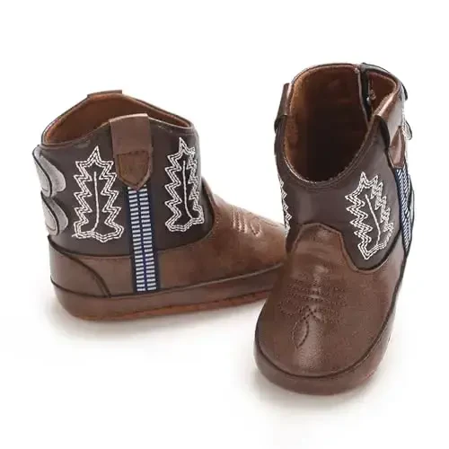 Kuner Baby Cowboy Boots Western Boots Toddler Cowboy Bootie Soft Sole Non-Slip Crib Shoes for Infant Boys Girls0-18 Months - 4