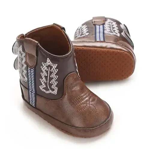 Kuner Baby Cowboy Boots Western Boots Toddler Cowboy Bootie Soft Sole Non-Slip Crib Shoes for Infant Boys Girls0-18 Months - 5