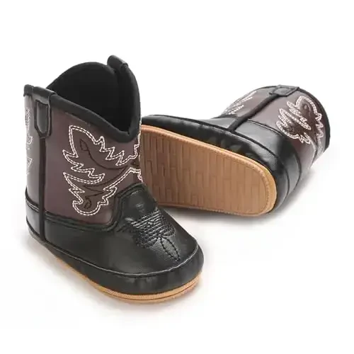 Kuner Baby Cowboy Boots Western Boots Toddler Cowboy Bootie Soft Sole Non-Slip Crib Shoes for Infant Boys Girls0-18 Months - 4