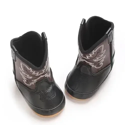 Kuner Baby Cowboy Boots Western Boots Toddler Cowboy Bootie Soft Sole Non-Slip Crib Shoes for Infant Boys Girls0-18 Months - 5