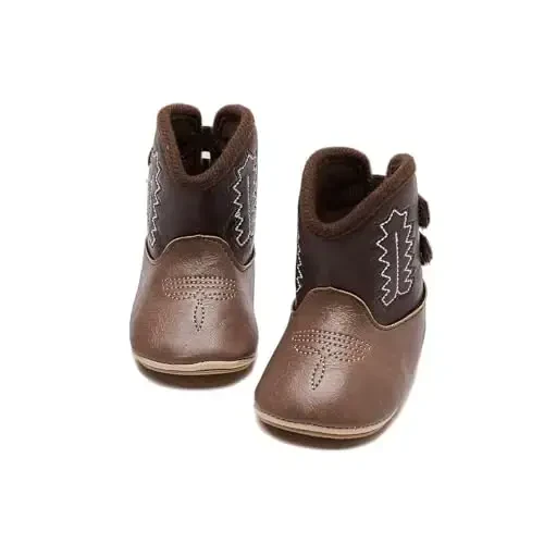 Kuner Baby Cowboy Boots Western Boots Toddler Cowboy Bootie Soft Sole Non-Slip Crib Shoes for Infant Boys Girls0-18 Months - 2