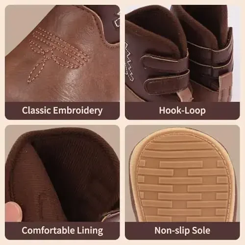 Kuner Baby Cowboy Boots Western Boots Toddler Cowboy Bootie Soft Sole Non-Slip Crib Shoes for Infant Boys Girls0-18 Months - 4