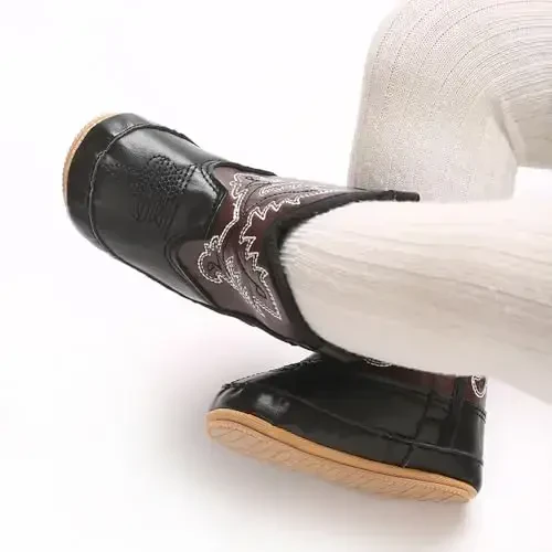 Kuner Baby Cowboy Etik bolalar Cowboy etik yumshoq taglikka qarshi Crib poyafzal uchun G'arbiy Etiklar 0-18 Oylik qizlar bolalar - 6