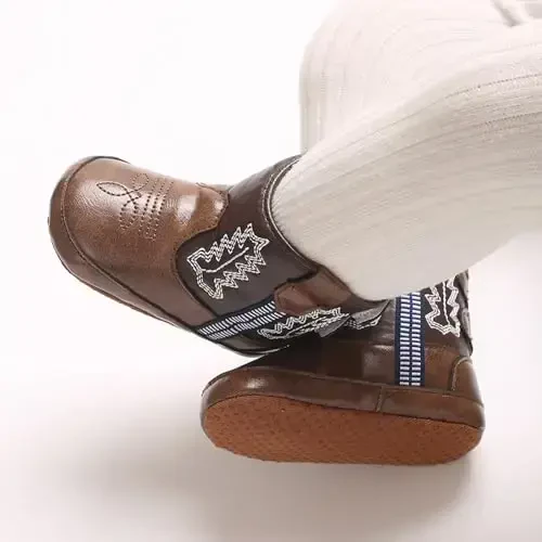 Kuner Baby Cowboy Etik Bolalar Kovboy Botinkalari G'arbiy Etiklar Chaqaloqlar uchun Yumshoq Taglik Sirpanmaydigan Beshik Poyabzallari O'g'il Bolalar Qizlar uchun 0-18 Oy - 6