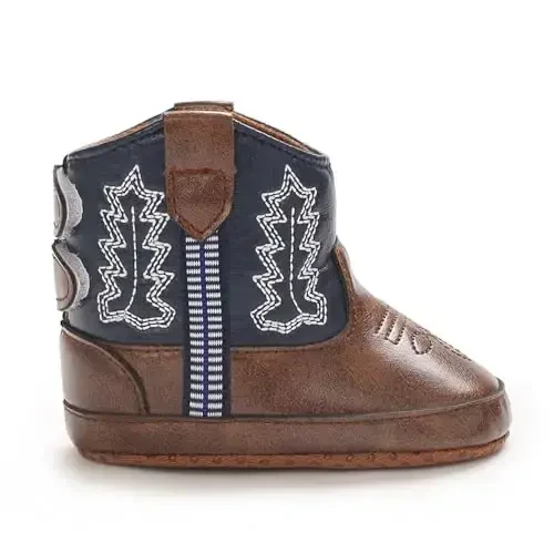 Kuner Baby Cowboy Etik Western Etik Toddler Cowboy Bootie Yumshoq Taglik Sirpanmaydigan Beshik Etiklari Go'dak O'g'il Bolalar Qizlar uchun 0-18 Oy - 3