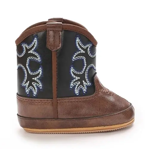 Kuner Baby Cowboy Etik Western Etik Yosh bolalar uchun Cowboy Botinkasi Yumshoq Taglik Sirpanmaydigan Beshik Poyafzallari Chaqaloq O'g'il Bolalar uchun Qizlar 0-18 Oy - 3