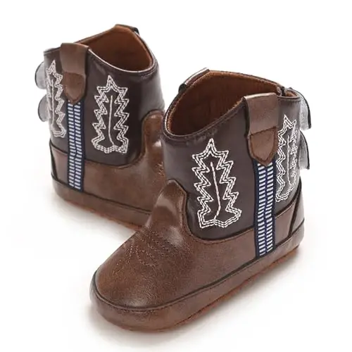 Kuner Baby Cowboy Boots Western Boots Toddler Cowboy Bootie Soft Sole Non-Slip Crib Shoes for Infant Boys Girls0-18 Months - 1