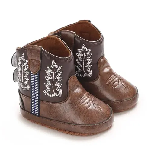 Kuner Baby Cowboy Boots Western Boots Toddler Cowboy Bootie Soft Sole Non-Slip Crib Shoes for Infant Boys Girls0-18 Months - 2