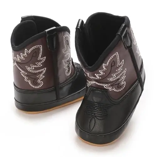 Kuner Baby Cowboy Boots Western Boots Toddler Cowboy Bootie Soft Sole Non-Slip Crib Shoes for Infant Boys Girls0-18 Months - 1