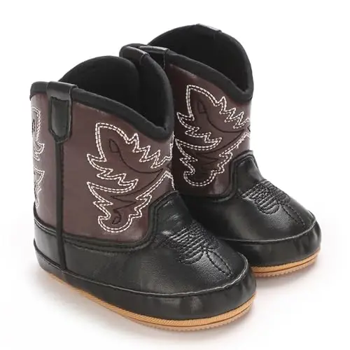 Kuner Baby Cowboy Boots Western Boots Toddler Cowboy Bootie Soft Sole Non-Slip Crib Shoes for Infant Boys Girls0-18 Months - KUNER (1)
