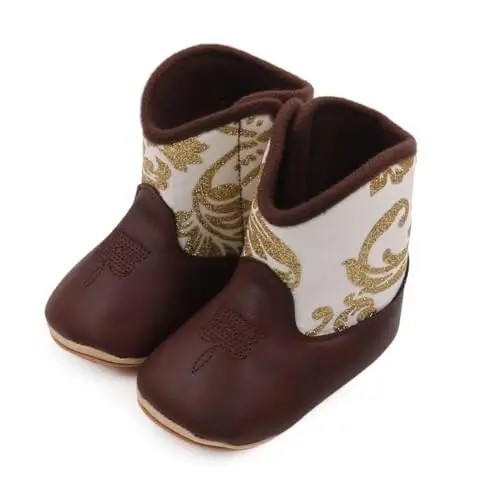 Kuner Baby Cowboy Boots Western Boots Toddler Cowboy Bootie Soft Sole Non-Slip Crib Shoes for Infant Boys Girls0-18 Months - 2