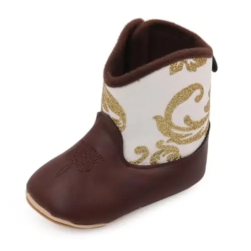 Kuner Baby Cowboy Boots Western Boots Toddler Cowboy Bootie Soft Sole Non-Slip Crib Shoes for Infant Boys Girls0-18 Months - KUNER