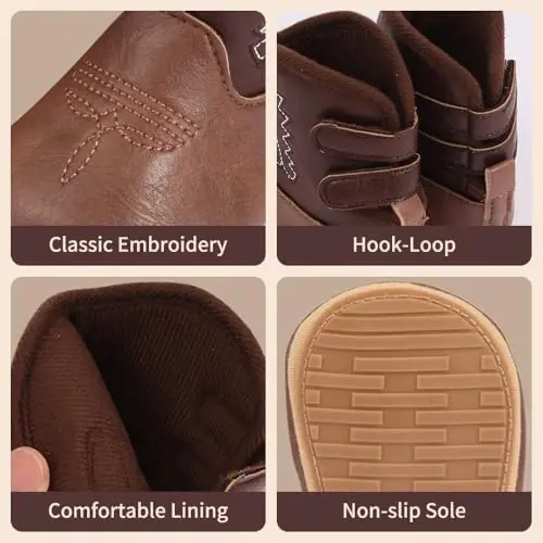 Kuner Baby Cowboy Boots Western Boots Toddler Cowboy Bootie Soft Sole Non-Slip Crib Shoes for Infant Boys Girls0-18 Months - 4