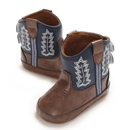 Kuner Baby Cowboy Boots Western Boots Toddler Cowboy Bootie Soft Sole Non-Slip Crib Shoes for Infant Boys Girls0-18 Months - 1
