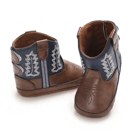 Kuner Baby Cowboy Boots Western Boots Toddler Cowboy Bootie Soft Sole Non-Slip Crib Shoes for Infant Boys Girls0-18 Months - 4
