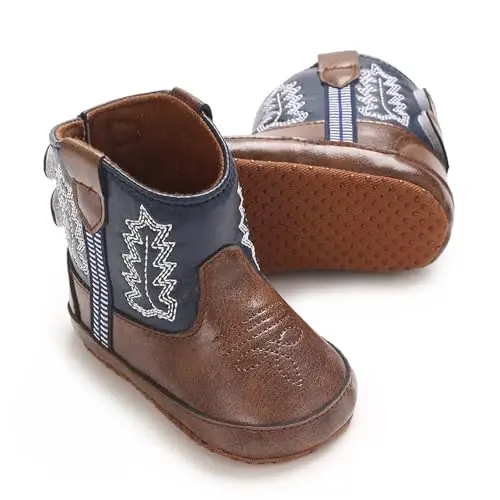 Kuner Baby Cowboy Boots Western Boots Toddler Cowboy Bootie Soft Sole Non-Slip Crib Shoes for Infant Boys Girls0-18 Months - 5