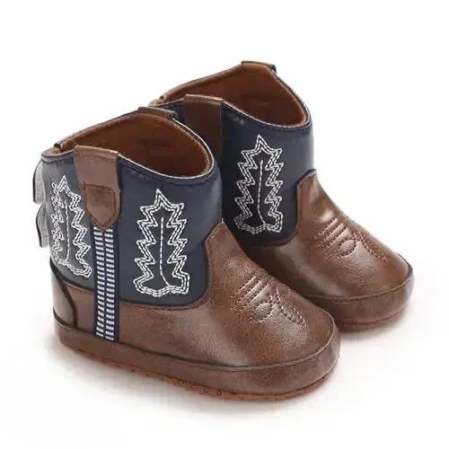 Kuner Baby Cowboy Boots Western Boots Toddler Cowboy Bootie Soft Sole Non-Slip Crib Shoes for Infant Boys Girls0-18 Months - 2