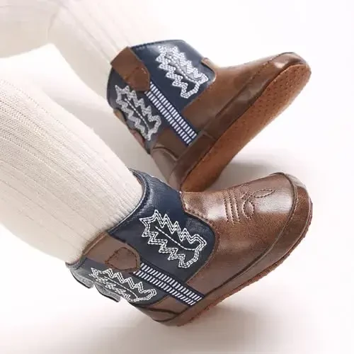 Kuner Baby Cowboy Boots Western Boots Toddler Cowboy Bootie Soft Sole Non-Slip Crib Shoes for Infant Boys Girls0-18 Months - 6