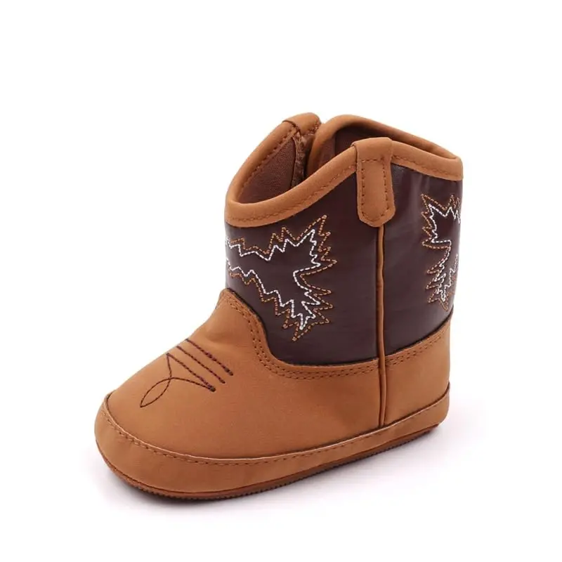Kuner Baby Cowboy Boots Western Boots Toddler Cowboy Bootie Soft Sole Non-Slip Crib Shoes for Infant Boys Girls0-18 Months - 1