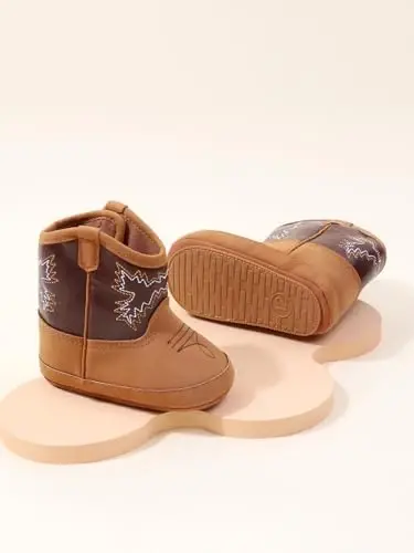 Kuner Baby Cowboy Boots Western Boots Toddler Cowboy Bootie Soft Sole Non-Slip Crib Shoes for Infant Boys Girls0-18 Months - 4