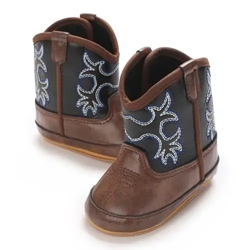 Kuner Baby Cowboy Boots Western Boots Toddler Cowboy Bootie Soft Sole Non-Slip Crib Shoes for Infant Boys Girls0-18 Months - 1