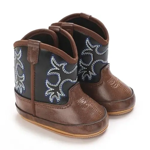 Kuner Baby Cowboy Boots Western Boots Toddler Cowboy Bootie Soft Sole Non-Slip Crib Shoes for Infant Boys Girls0-18 Months - 2