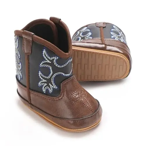 Kuner Baby Cowboy Boots Western Boots Toddler Cowboy Bootie Soft Sole Non-Slip Crib Shoes for Infant Boys Girls0-18 Months - 5