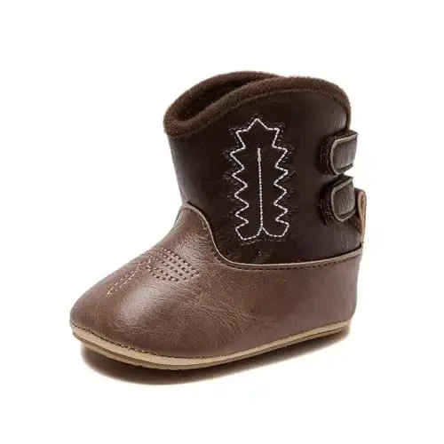 Kuner Baby Cowboy Boots Western Boots Toddler Cowboy Bootie Soft Sole Non-Slip Crib Shoes for Infant Boys Girls0-18 Months - 1