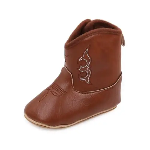 Kuner Baby Cowboy Boots Western Boots Toddler Cowboy Bootie Soft Sole Non-Slip Crib Shoes for Infant Boys Girls0-18 Months - 1