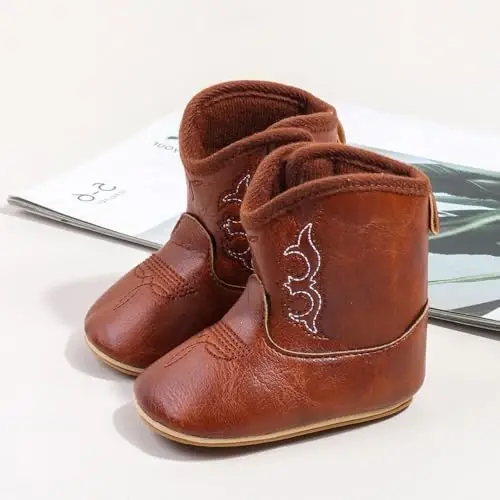 Kuner Baby Cowboy Boots Western Boots Toddler Cowboy Bootie Soft Sole Non-Slip Crib Shoes for Infant Boys Girls0-18 Months - 2
