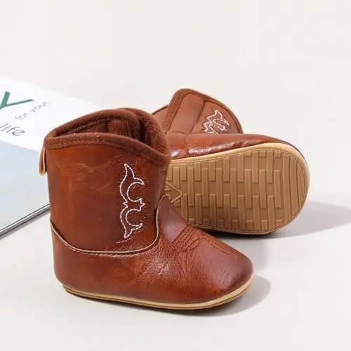 Kuner Baby Cowboy Boots Western Boots Toddler Cowboy Bootie Soft Sole Non-Slip Crib Shoes for Infant Boys Girls0-18 Months - 4