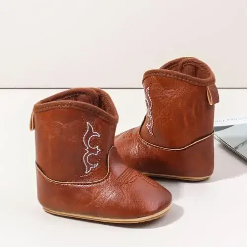 Kuner Baby Cowboy Boots Western Boots Toddler Cowboy Bootie Soft Sole Non-Slip Crib Shoes for Infant Boys Girls0-18 Months - 3