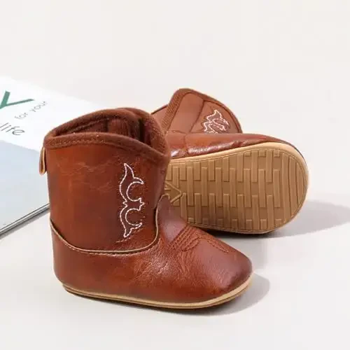 Kuner Baby Cowboy Boots Western Boots Toddler Cowboy Bootie Soft Sole Non-Slip Crib Shoes for Infant Boys Girls0-18 Months - 4