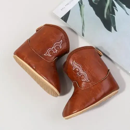 Kuner Baby Cowboy Boots Western Boots Toddler Cowboy Bootie Soft Sole Non-Slip Crib Shoes for Infant Boys Girls0-18 Months - 6