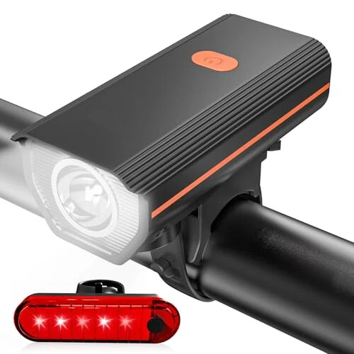 KUNHAK Rechargeable Bike Lights, Ultra Bright Bicycle Lights for Night Riding, Road Mountain Bike Accessories for Kids Adults - Bike Headlight with Tail Light - KUNHAK