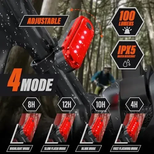 KUNHAK Rechargeable Bike Lights, Ultra Bright Bike Lights for Night Riding, Road Mountain Bike Accessories for Kids Adults - Headlight with Tail Light - 3