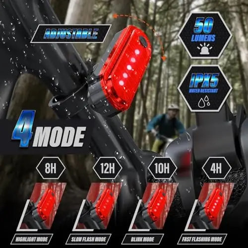 KUNHAK Rechargeable Bike Lights, Ultra Bright Bike Lights for Night Riding, Road Mountain Bike Accessories for Kids Adults - Headlight with Tail Light - 3