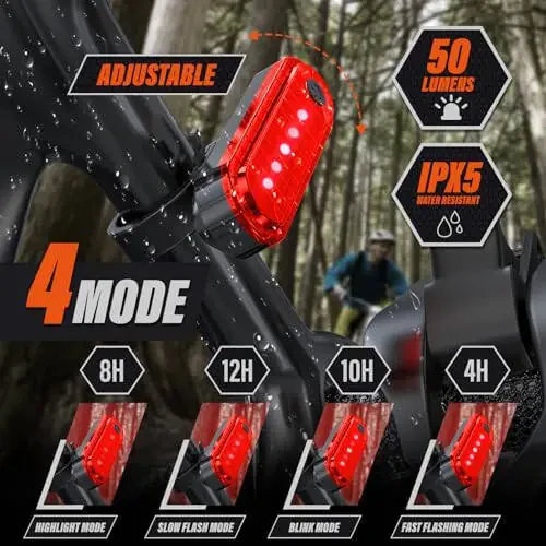 KUNHAK Rechargeable Bike Lights, Ultra Bright Bike Lights for Night Riding, Road Mountain Bike Accessories for Kids Adults - Headlight with Tail Light - 9